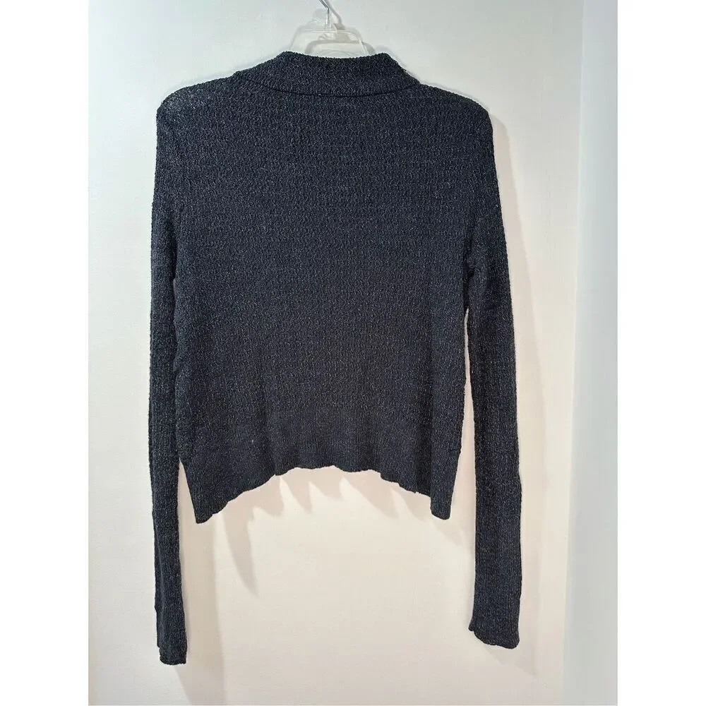 Free People Crop gray linen blend long sleeve mock neck sweater size XS #44-1733